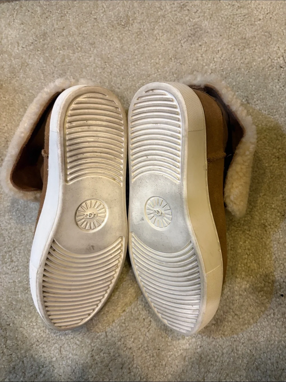 UGG Tan Suede Shearling Cuff Slip-On Sneakers-Size 5.5